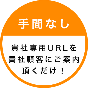 手間なし 貴社専⽤URLを貴社顧客にご案内頂くだけ!